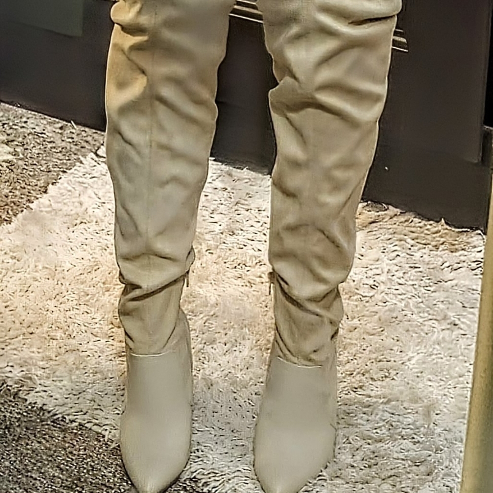 NWOT Elegant Cream Over The Knee Suede Women's  Wedged Boots